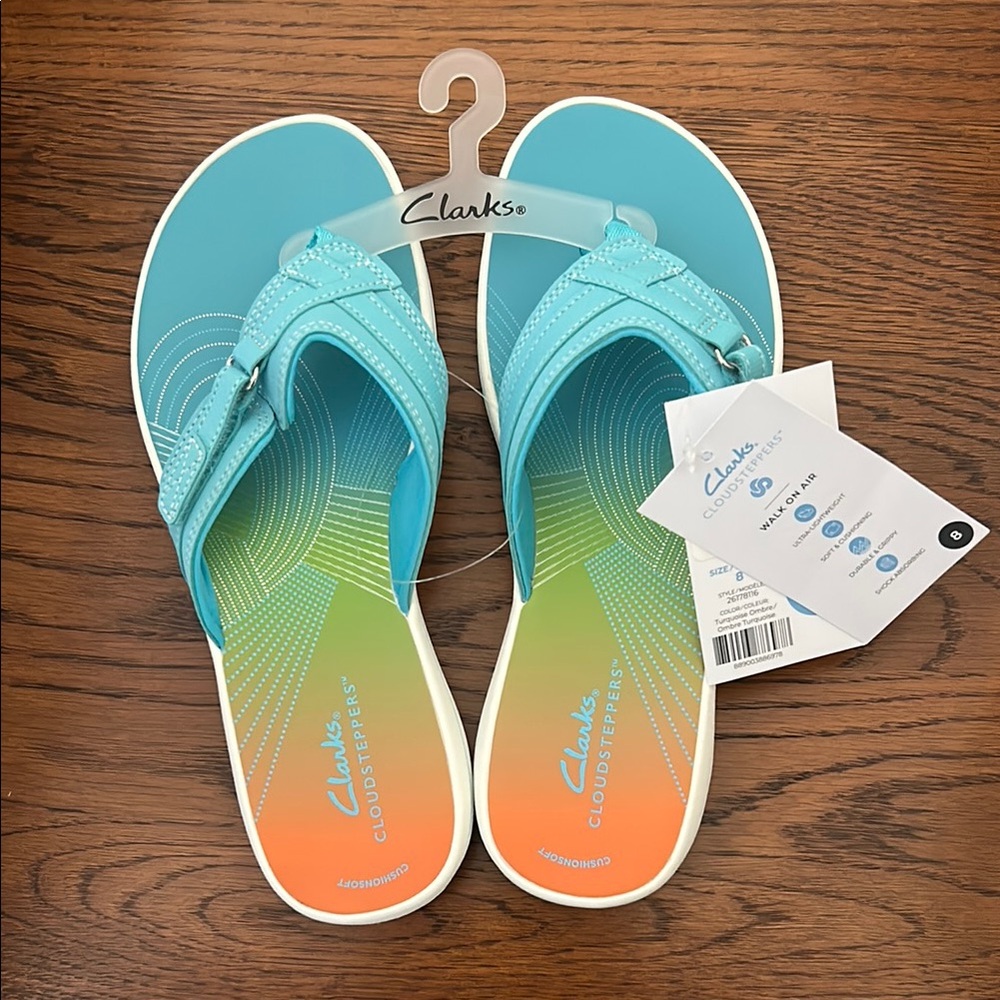 Clarks Cloudsteppers Aqua and Orange Sandals